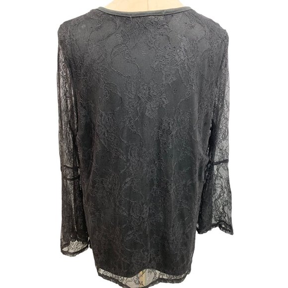 2X Absolutely Famous Women's Black Lace Pullover Blouse Keyhole Neckline - Picture 7 of 8
